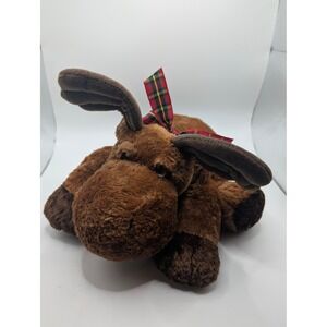 Russ Berrie Mookie Moose Plush Stuffed Animal Brown Plaid Bow 21224 Vintage 12in